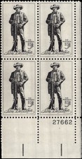 US Scott # 1242, Sam Houston, Plate Block of (4) 1964 5¢ Stamps, MNH