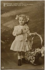VINTAGE RPPC Postcard Girl Birthday Flowers "Birthday Love" Northampton 1910