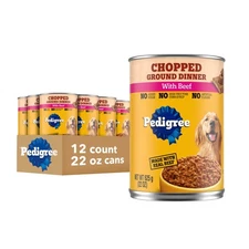 Soft Wet Dog Food with Beef, Chopped Ground Dinner, 12 Cans, 22 oz. Each