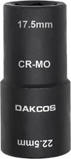 DAKCOS 1/2-inch Drive 17.5 x 22.5 mm Impact Lug Nut Flip Socket, CR-MO
