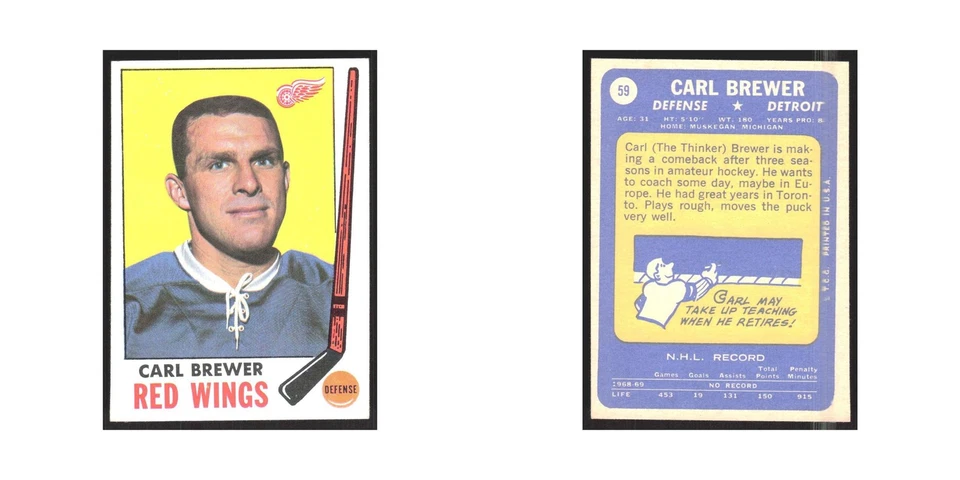 1969 Topps Carl Brewer Detroit Red Wings #59 - Image 3 of 3