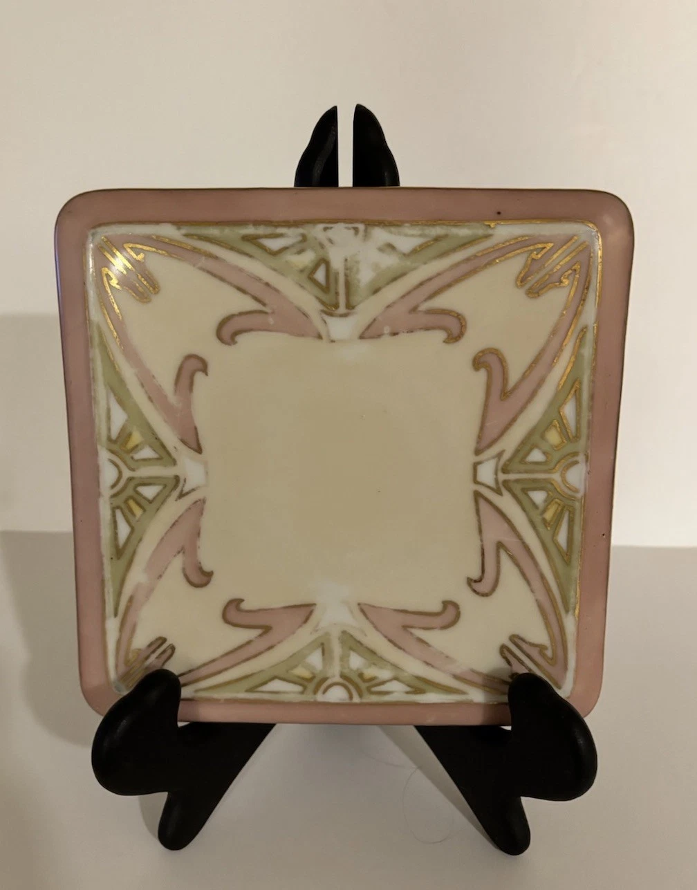 Antique Bohemian Art Nouveau Porcelain Trivet Teapot Stand Secessionist Gold - product detail image 8