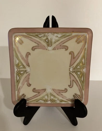 Antique Bohemian Art Nouveau Porcelain Trivet Teapot Stand Secessionist Gold image 8