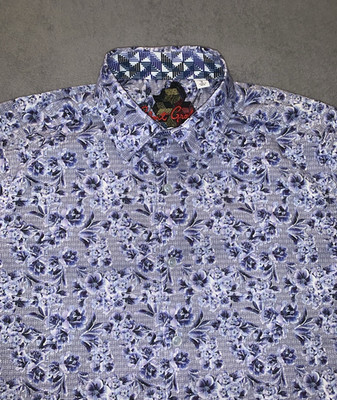 Robert Graham Shirt Mens Small Purple Blue Floral Morris Long Sleeve Flip Cuff