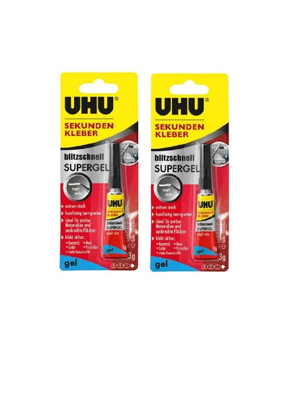 2Er Set Uhu Sekundenkleber Blitzschnell Supergel Je 3G Kleber Tropffrei Tube-image