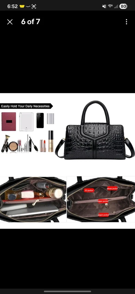 Bolsos de mano blancos para mujer Cartera clásica patrón de cocodrilo imitación cuero, correa Foto 3 de 4