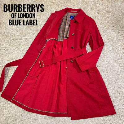 BURBERRY Blue Label Red Nova Plaid Trench Coat Vintage Heritage Style