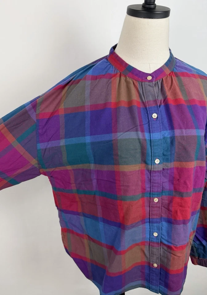 Camisa LL Bean Signature para mujer grande a cuadros franela abotonada cuello banda algodón Foto 4 de 4