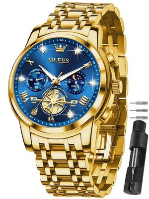 Luxury Men's Chronograph Watch - Stainless Steel, Big Face, Diamond Roman Numera