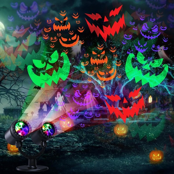 Halloween Deko Projektor Doppelter Kopf Wasserdicht Teufelsgesicht FüR Garten-image