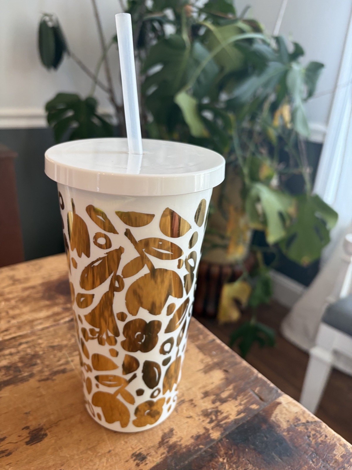 Kate Spade Golden Flower Plastic Travel Cold Cup Straw
