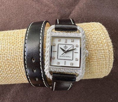 Judith Ripka Silvertone Stainless Steel & Black Leather Strap Wrap Watch Judith Ripka Leather Wristwatches for sale | eBay main image 3