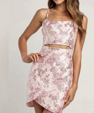 Lulus Pink Gold Metallic Foil Dress Cocktail Modern Romantic Coquette Barbiecore