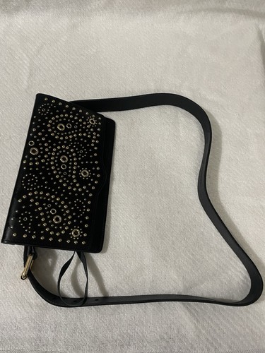 Rebecca Minkoff Studded Leather Belt Bag Fanny Pack Black Gold Hardware