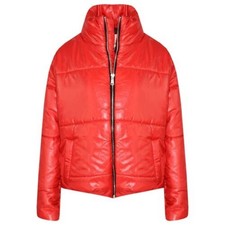 Girls Jacket Kids Red Wetlook Cropped Padded Quilted Puffer Bubble Jackets Coat