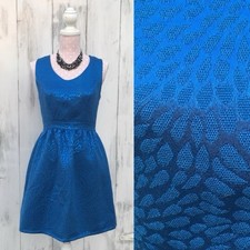 Charming Charlie Blue Metallic Jacquard Fit Flare Sleeveless Chic Dress Small S