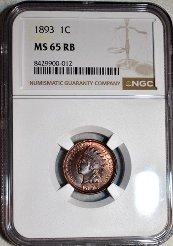 NGC MS-65 RB 1893 Indian Head Cent, Beautifully Toned, Red-Brown Gem!