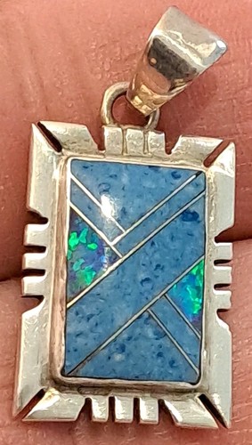 Vintage NATIVE AMERICAN Sterling Silver Multi Gemstone Opal Handmade Pendant