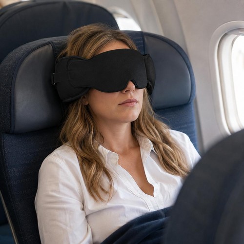 Comfort Travel Neck Pillow Memory Foam Support Long Flight Eye Mask