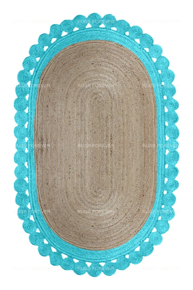 Alfombra ovalada festoneada 5x8 4x10 hecha a mano alfombra de yute natural sala Kilims Foto 2 de 4