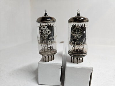 2 x Telefunken ECC83 matched Pair ribbed plates Diamond