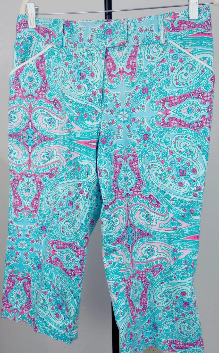 Peter Millar Teal Multicolor Cotton / Spandex/Capri Pants size 6 Paisley Pattern