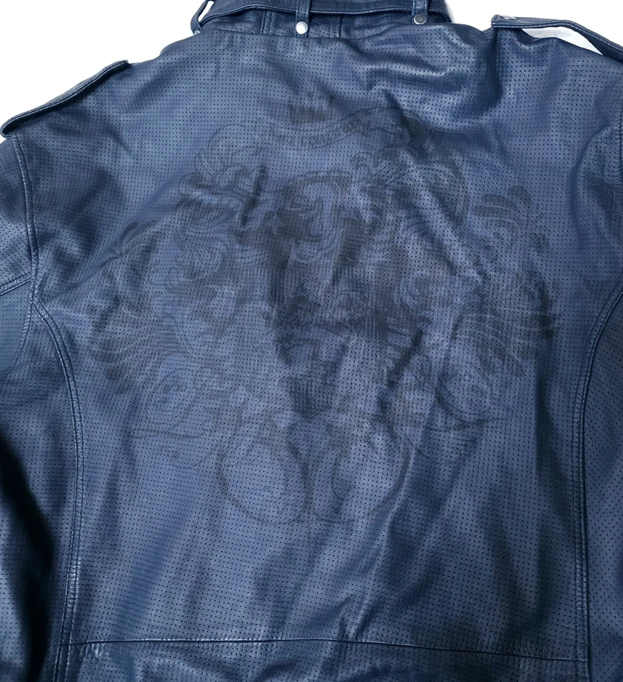 LIVE MECHANICS WELL ESTABLISHED Grey-Blue Leather Jacket with Hood Size XXXXL - Image 2 of 4