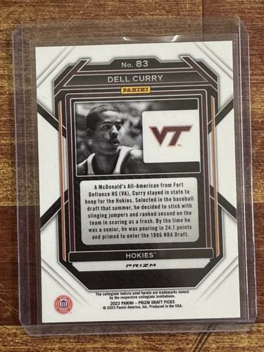 2023 Panini Prizm Draft Picks #83 Dell Curry Purple Wave Prizm Hokies - Picture 2 of 2