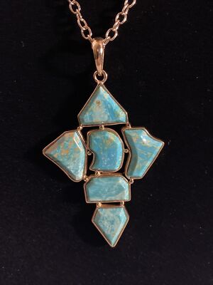 Barse  Cressida  Beautiful Pure Bronze Turquoise Pendant W/ 30  Bronze Chain