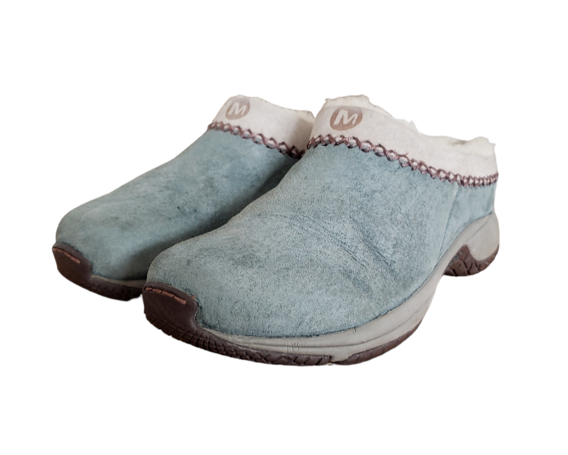 Merrell Encore Chill Stitch Raisin Mules J66460 blu pelle scamosciata da donna taglia 5 5