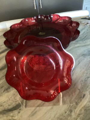 Basket Ease 2 Piece Red Plastic Set Tray / Platter + Small Bowl USA Made