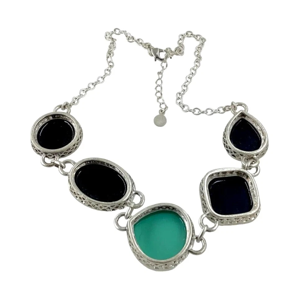 Collar Liz Claiborne 16" Plateado Abulón Modernista Abstracto Gargantilla Artística Foto 2 de 4