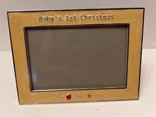 Picture Frame Baby  s First Christmas Metal With Cream Colored Enamel Vtg 3.5x5.5