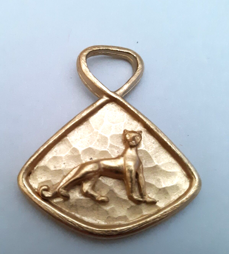 Vintage Wild Cat Pendant Brushed Matte Gold Tone Panther Leopard eBay