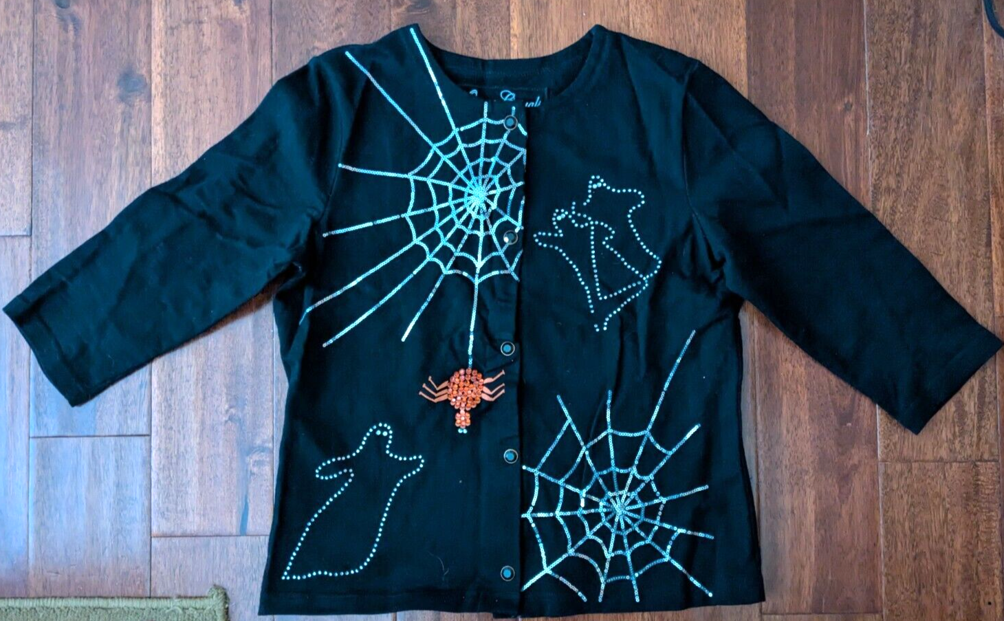 Sparkly Sequin Spider Cardigan Sweater for Halloween - Size M