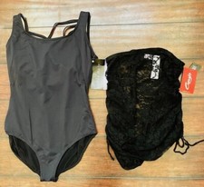 NWT Set BLACK Gilda Marx Ladies Large Ballet Leotard  Capezio Mesh Dance Skirt