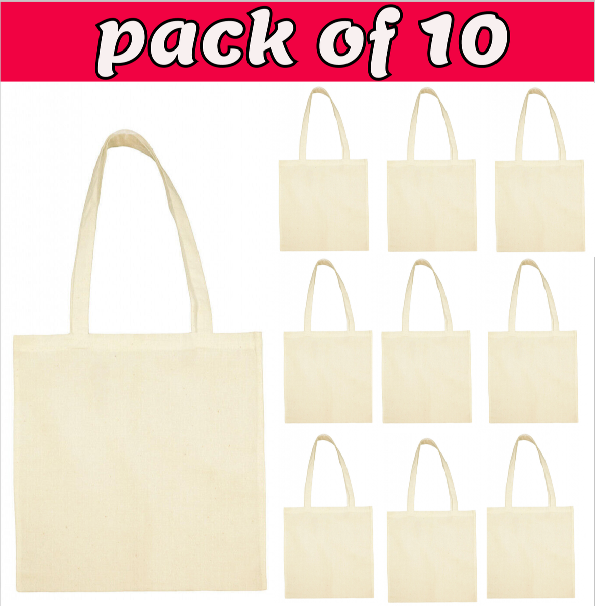 10 x 100% COTTON SHOPPING PLAIN BAGS ECO FRIENDLY TOTE SHOULDER SHOPPER  HANDBAG