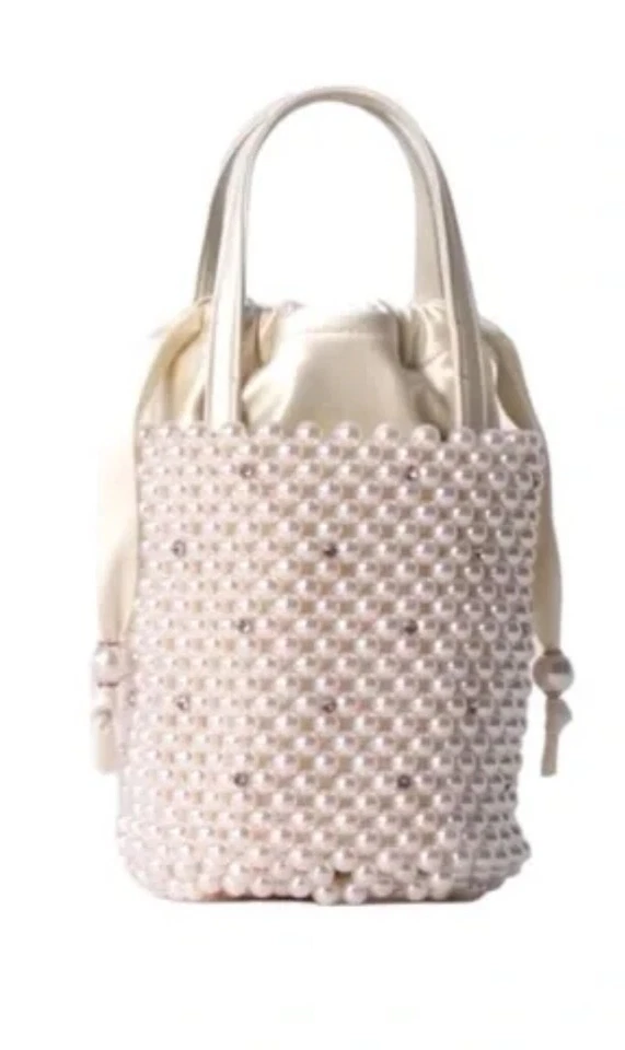 Bolso cubo Kate Spade púrpura imitación perla marfil cristal cadena cuentas correa para el hombro