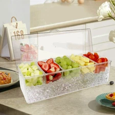 XIYEAM 5 Trays Transparent Ice Chilled Serving Tray with Lid, Bar Condiment Pots