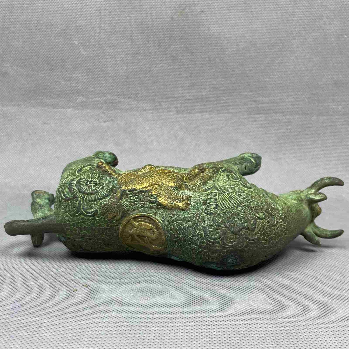 Vintage Chinese Bronze Gilded Feng Shui Bull Fortune Wealth Ox