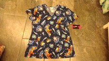 NWT SCRUBSTAR WOMENS SCRUB TOP OUTER SPACE ANIMALS M L XL 2X 3X