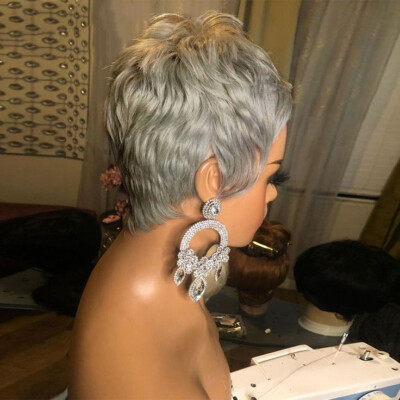 Short Pixie Gray Haircut Wigs Fashion Cosplay Party Grey Wigs Heat Resistant