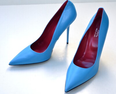 1969 Sky Blue nappa leather stiletto heels, red insole.  14 US / 45 EU Italy