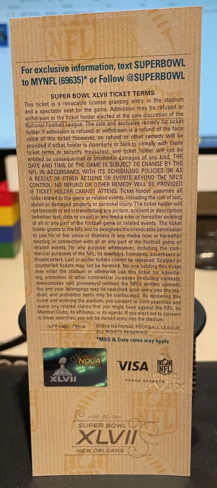 Boleto completo y cordón CBS del Super Bowl 47 Baltimore Ravens vs. SF 49'ers Foto 2 de 4