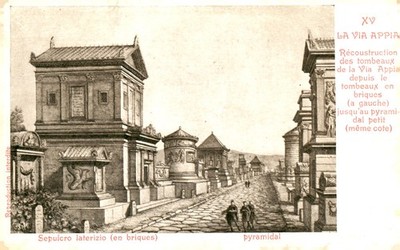 Reconstruction of Via Appia Tombs, XV Century Postcard