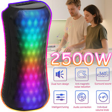 Dual 3" Portable 2500W Bluetooth Speaker TWS Stereo Sound LED Party Speaker FM