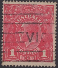 Australia KGV 1d red SW, VI/55 “white flaw in right frame”, used