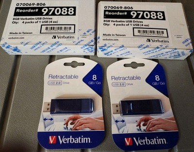 10 Verbatim 97088 8GB Flash Drive USB 2.0 Microban Retractable Connector Blue
