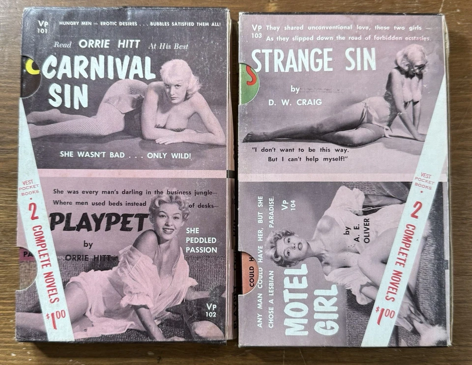 VTG 1962 Vest Pocket Books VP 101-104 Carnival Strange Sin Playpet Motel Girl - Image 2 of 4