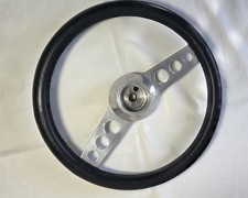 Volant Sport Vintage Cuir & Alu Poli –  Branches Ajourées – Avec Moyeu 